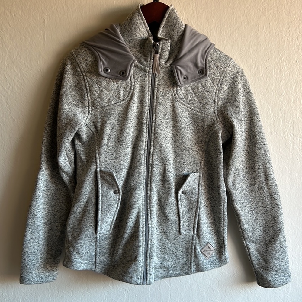 Eddie Bauer Women's Dark Grey Hooded Sweater Fleece Full Zip